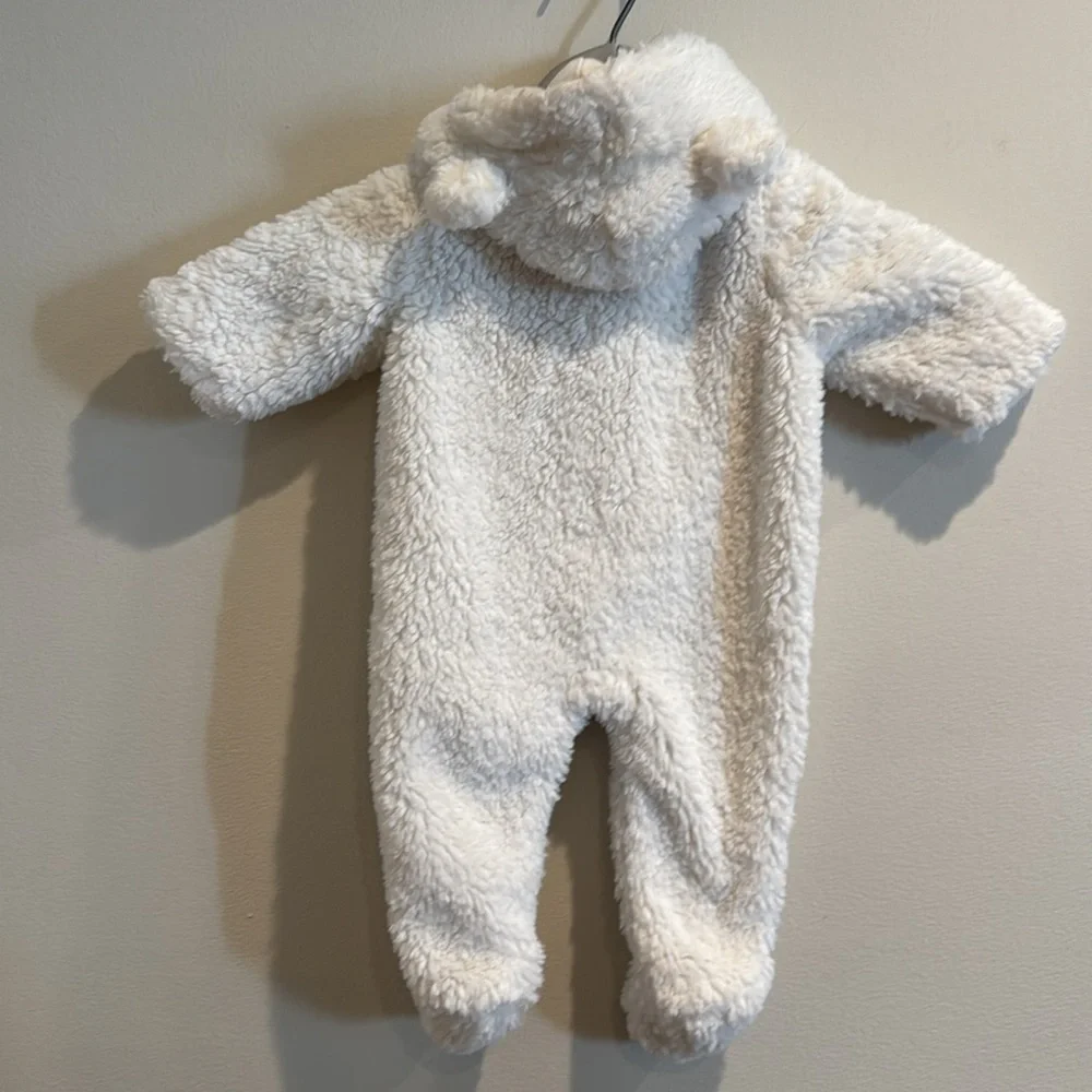 Janie & Jack Baby Faux-Fur‎ Hooded Ivory bunter W/Snap Closure Sz 0-3 months
